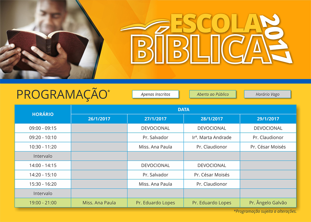 Programação Escola Bíblica 2017