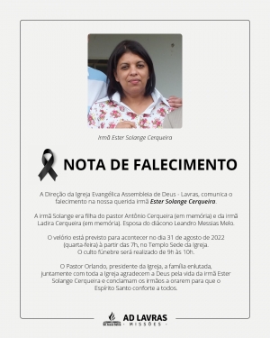 Nota de Falecimento: irmã Ester Solange Cerqueira