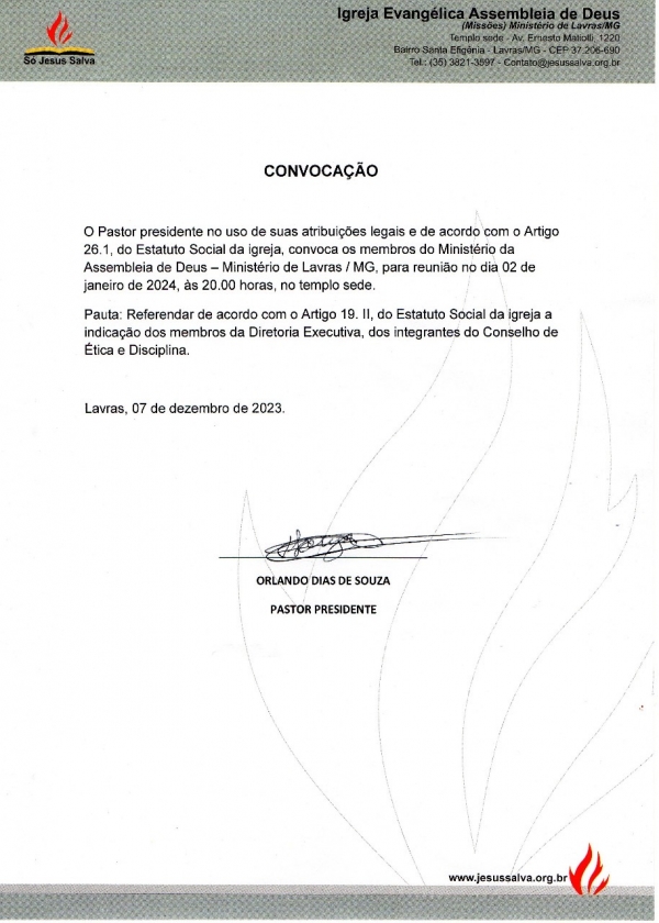 Convocação - Reunião de Membros do Ministério