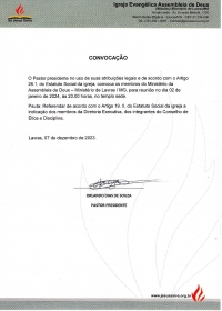 Convocação - Reunião de Membros do Ministério