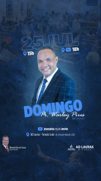 Pastor Warley Pires de Betim irá ministrar no Templo Sede no próximo domingo 25/7