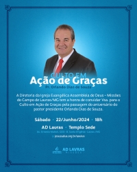Culto em A&ccedil;&atilde;o de Gra&ccedil;as pelo anivers&aacute;rio do pastor presidente Orlando Dias de Souza