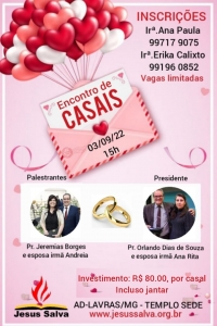Encontro de Casais ser&aacute; realizado em setembro, fa&ccedil;a sua inscri&ccedil;&atilde;o