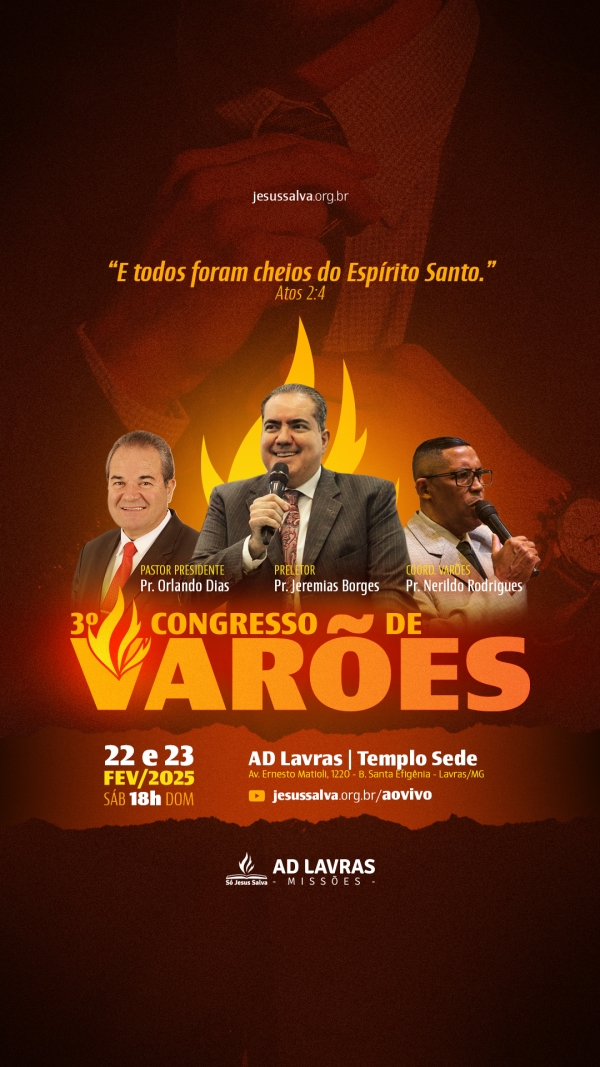 3º Congresso de Varões será nos dias 22 e 23 de fevereiro de 2025