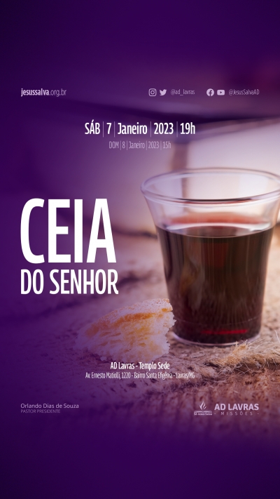 Ceia do Senhor de janeiro será unificada nos dias 7 e 8 (sábado e domingo)