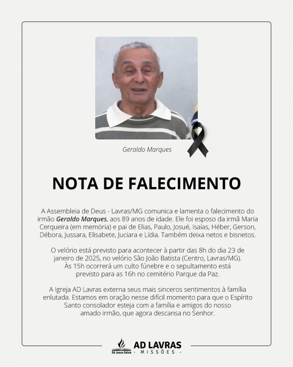 Nota de Falecimento: Geraldo Marques
