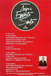 Confer&ecirc;ncia Amigos do Esp&iacute;rito Santo ser&aacute; realizada nos dias 31/3 e 1/4
