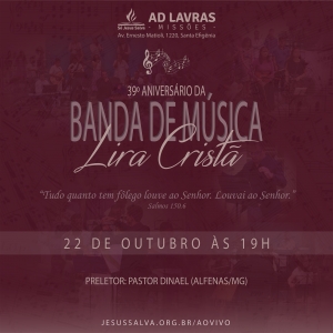 Banda de Música Lira Cristã celebra 39 anos no dia 22 de outubro