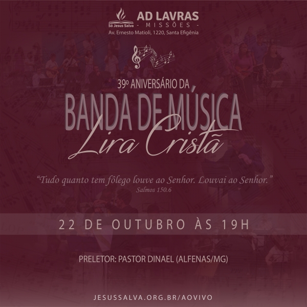 Banda de Música Lira Cristã celebra 39 anos no dia 22 de outubro